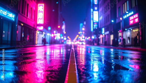Neon Cityscape Reflections - A Vibrant Night Scene.