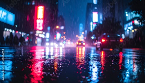 Neon Reflections - A Rainy Night in the City.
