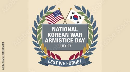 Foto National Korean War Armistice Day Laurel Wreath Memorial Vector Flat Design Illu