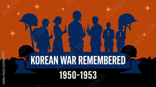 Tableau sur toile Remembrance Candle Vigil Silhouette Scene Vector Design for Korean War Remembran
