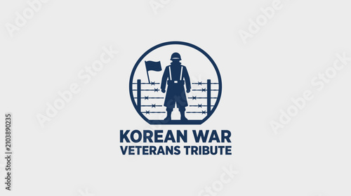 Tableau sur toile Barbed Wire Remembrance Silhouette Scene Vector Icon, Korean War Veterans Tribut
