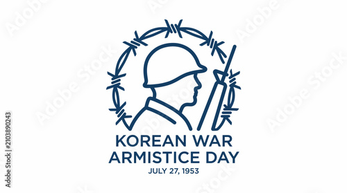 Foto Korean War Armistice Day Barbed Wire Remembrance Silhouette Monoline Icon Vector
