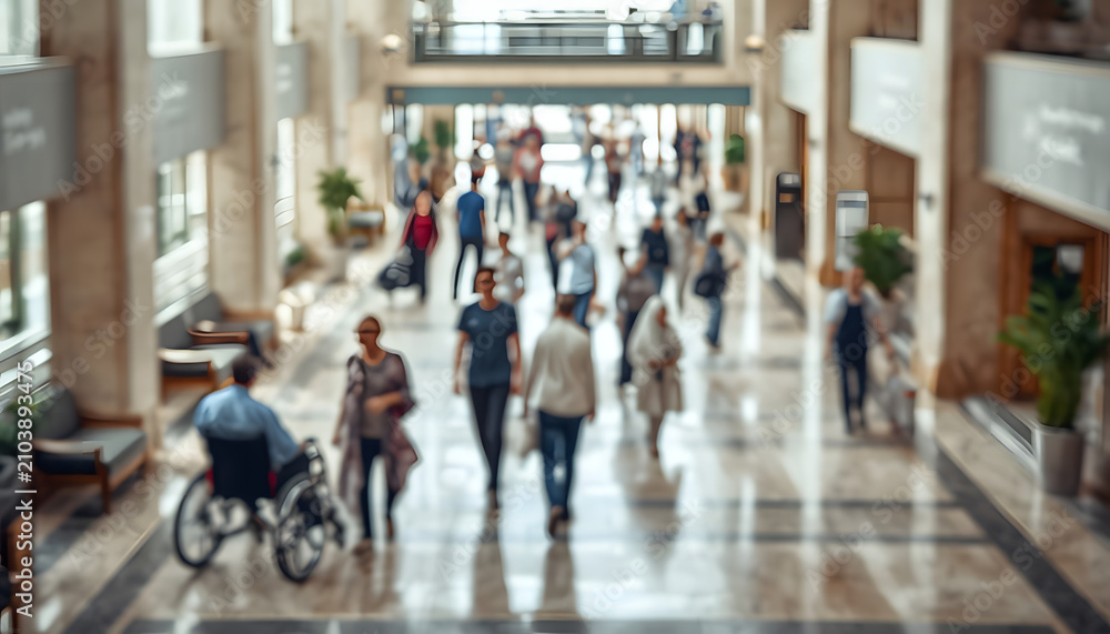 Fototapeta premium Busy people walking in a modern airport terminal during daytime