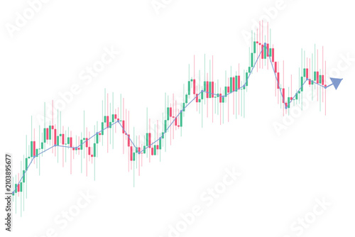 Fotografía Financial stock market candlestick chart with a blue trend line showing growth a