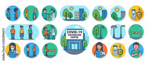 фотографія Vaccination Center Icons: Health, Safety, and Community Efforts
