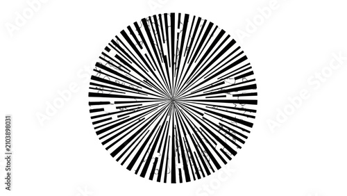 Принти на полотні Abstract black and white radial pattern with numerous lines emanating from a central point, creating a dynamic burst effect