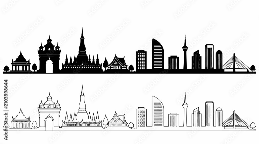 Obraz premium Vientiane City Skyline Silhouette Icon Set