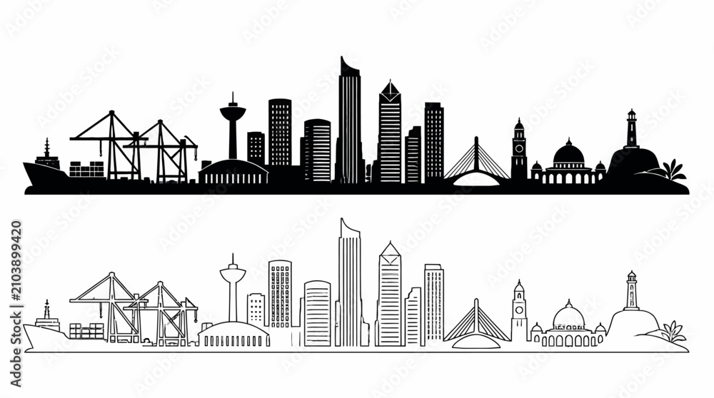 Fototapeta premium Modern City Skyline Silhouette Illustration Vector Set