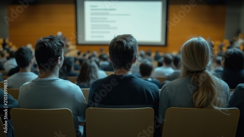 audience from behind attending science symposium and research conference presentation