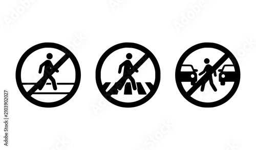 Cuadro en lienzo No Jaywalking Prohibited Pedestrian Sign Set featuring Forbidden Crosswalk Cross