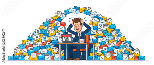 Fotografie Overwhelmed businessman buried in a mountain of emails