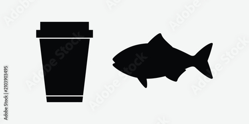 Black coffee cup with fish icon Vector