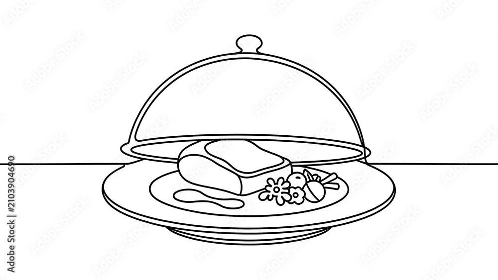 Fototapeta premium Cloche covered meal on plate white background.