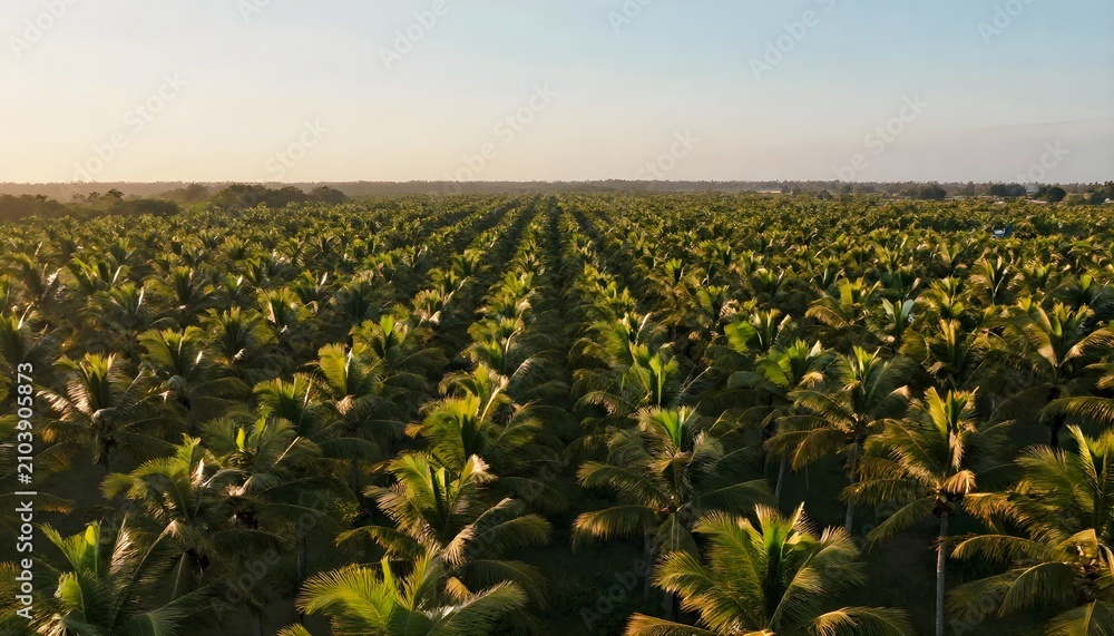 Fototapeta premium aerial view of lush coconut plantation stretching to horizon