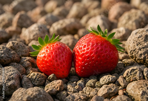 Two fresh red strawberries ...