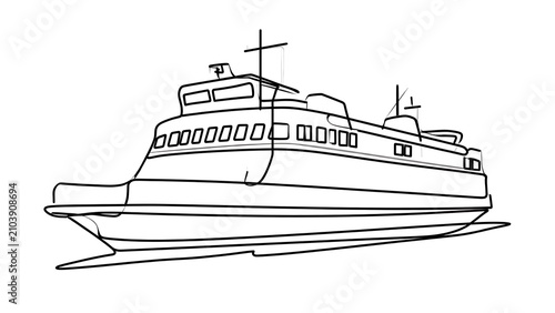 Obraz na płótnie Ferry ship line drawing on white background.