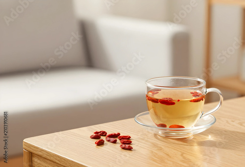 Goji berry tea in a clear g...