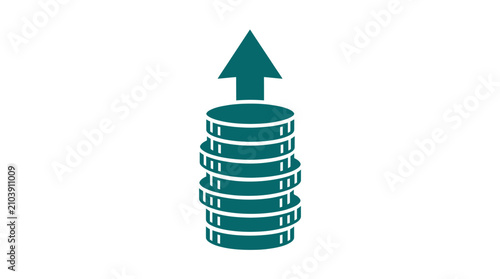 Financial growth concept with stacked coins and an upward arrow icon.