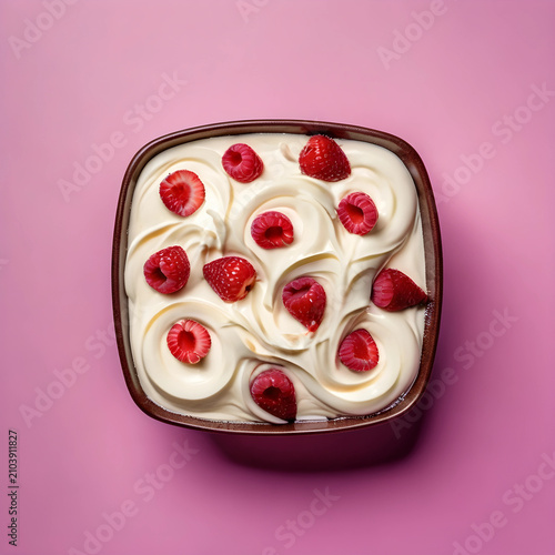Creamy dessert with fresh r...