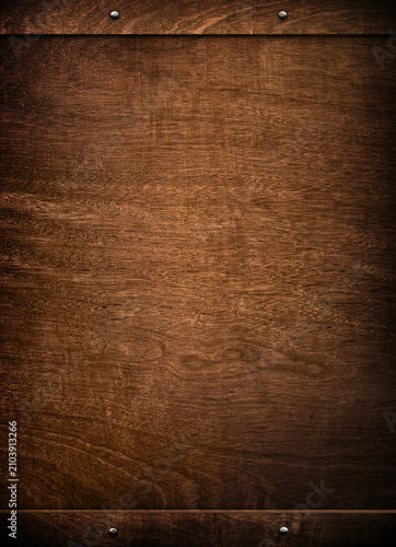 Принти на полотні Rustic brown wooden background with dark wood planks and metal rivets background