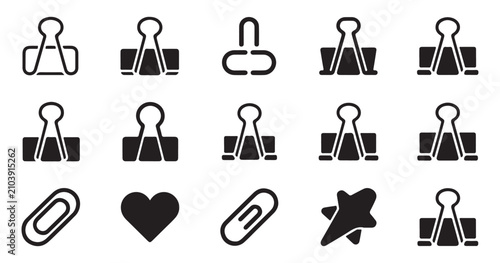Foto Collection of binder clip and paperclip icons for office supplies documents and stationary design on white background