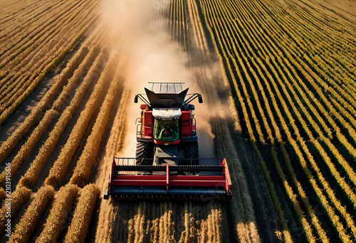 Combine harvester working i...
