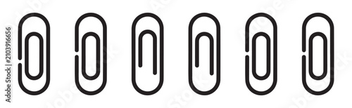 Minimalist paper clip icon set in various styles for office supply branding and document management interfaces.