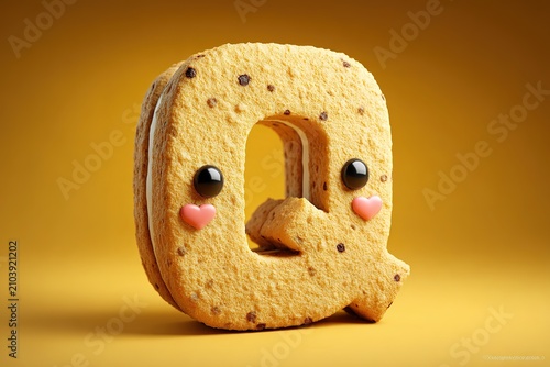 cartoon style 3d Q letter with the biscuit texture and shape