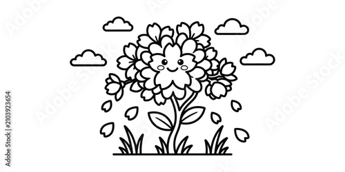 Slika na platnu Cute kawaii flower character shedding petals coloring page with character colori