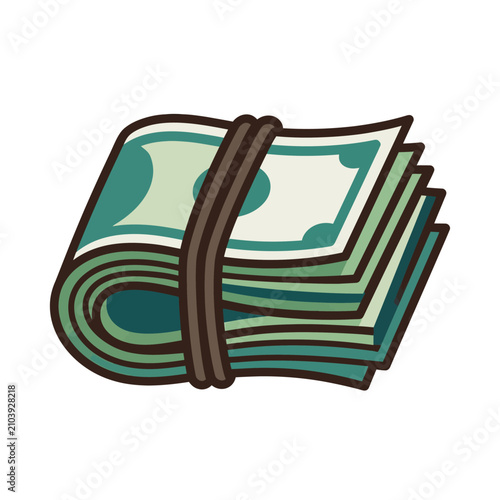 Rolled stack of cash bills secured with rubber band.