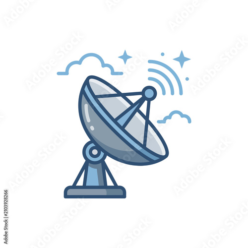 Satellite dish antenna icon receiving signals