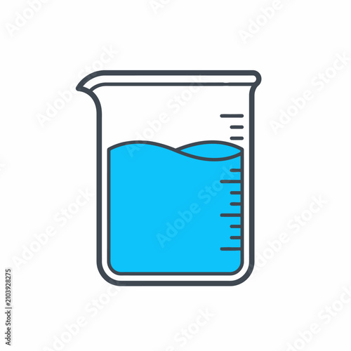 Scientific beaker filled with blue chemical liquid.