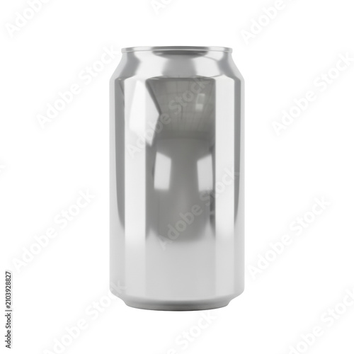 Blank 12oz silver aluminum can with polished, reflective chrome-like surface, isolated on transparent background, soft studio lighting. Premium branding concept
