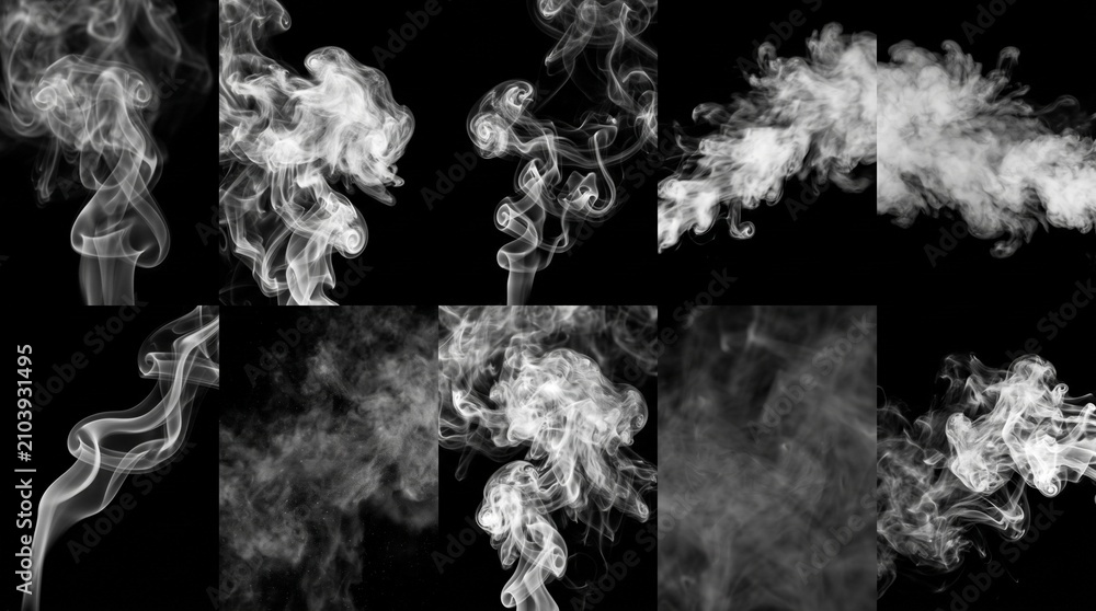 Fototapeta premium 10 White Smoke Texture Overlay Isolated On Black Background