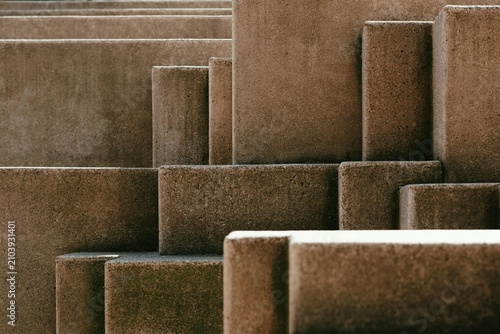Photos Stacked concrete blocks forming geometric pattern