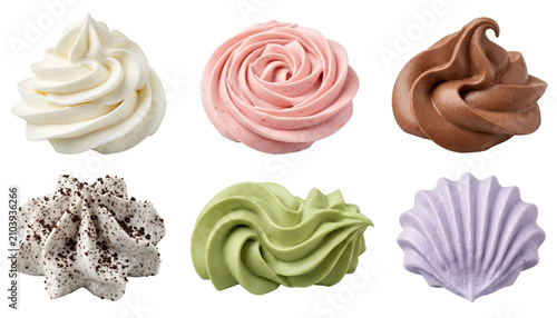 いろいろなフレーバーのカラフルなホイップクリーム素材　お菓子作り