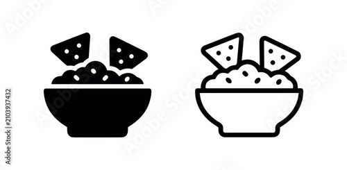 Bild auf Leinwand Bowl of guacamole with tortilla chips icons