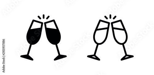 Fotografía Champagne flutes clinking icon - outline and solid vector illustration