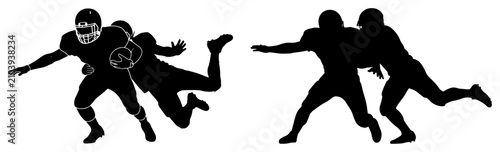 Cuadro en lienzo American football players tackling and running during match in black silhouette
