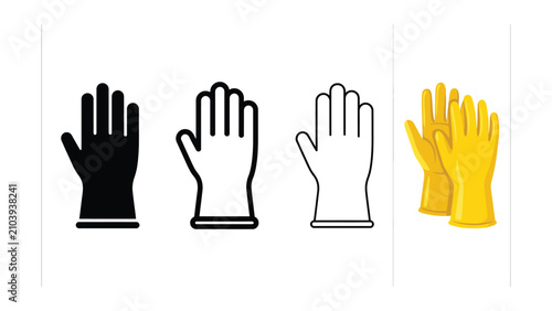 Foto Four different colored rubber gloves on white background for protection and safe