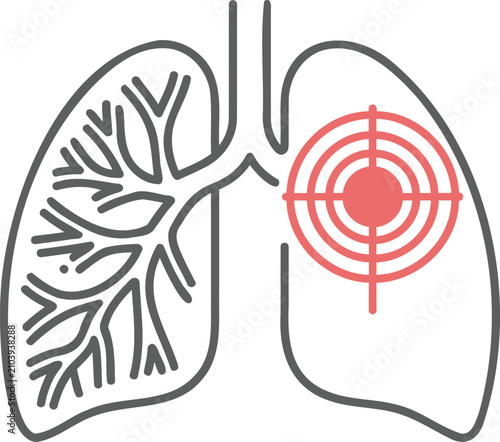 Illustration of human lungs showing a target symbol indicating a health issue or focus