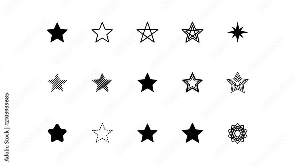 Fototapeta premium Stars in Various Styles and Designs Arranged in a 4x4 Grid Featuring Star, Design, Illustration with Icon and Symbol Elements
