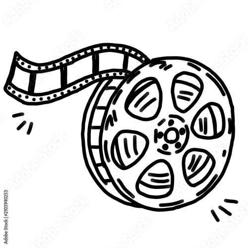 Hand Drawn Film Reel and Film Strip Doodle Icon for Cinema and Filmmaking