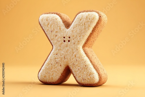cute cartoon style 3d X letter with the biscuit texture 