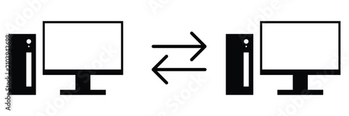 Slika na platnu Computer network data transfer icon with bidirectional arrows concept