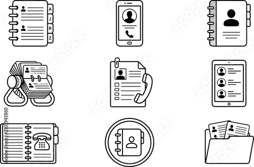 Foto Business Contact Directory and Address Book Line Icon Set Featuring Rolodex, Sma