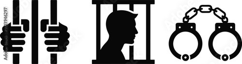 Canvas Print Legal justice system icons handcuffs gavel and judge silhouette illustration