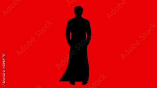 lAonely man standing at red sunset wearing a long coat