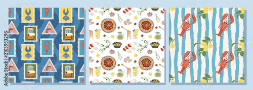 Bild auf Leinwand Dolce Vita Pattern Set. Italy Summer Food Sea