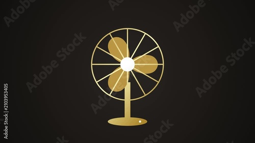 Minimalist Golden Electric Table Fan Icon Animation with Rotating Blades on a Dark Background for Cooling Concept